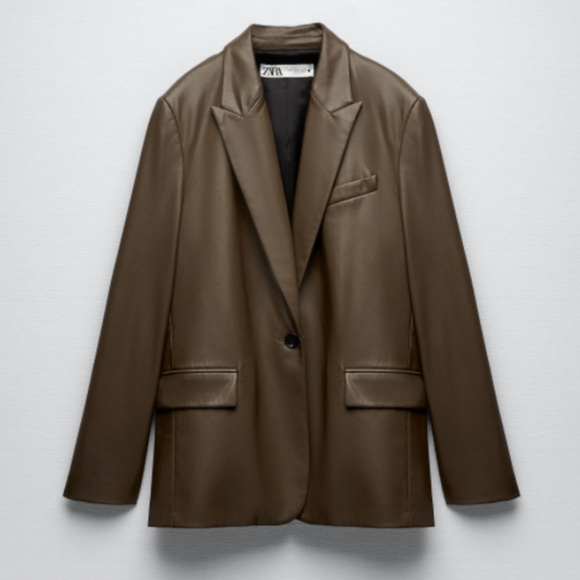 Zara Faux Leather Brown Blazer - Picture 3 of 5